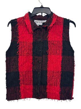Silver Stream vest Textured Plaid Button-Up Shirt 100% Cotton M